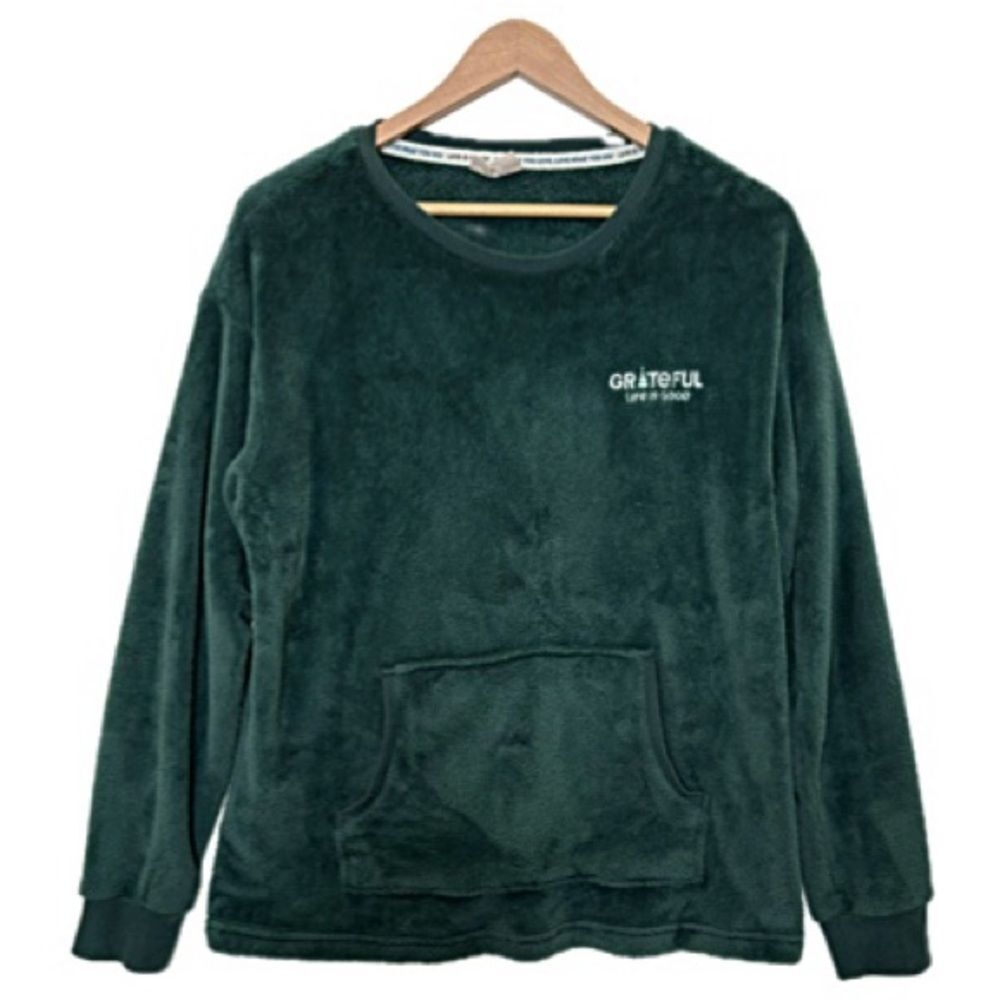 Life Is Good Sleep Top Long Sleeve Sherpa Sweatshirt Womens Size M Dark Green
